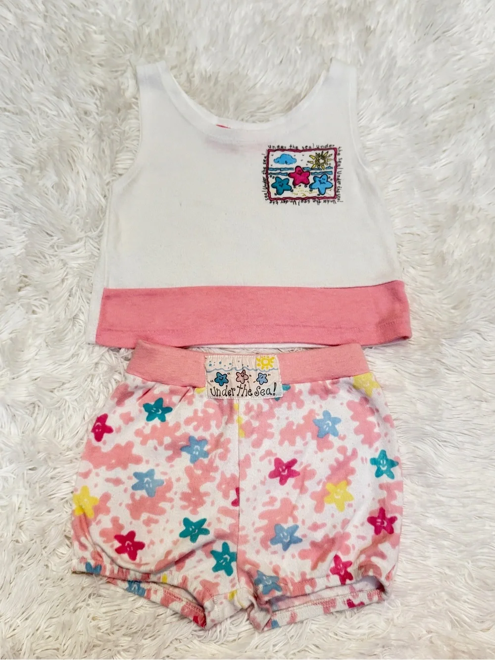 VTG 90s Petite Club Under the Sea Starfish Top & Bloomers Set 18M